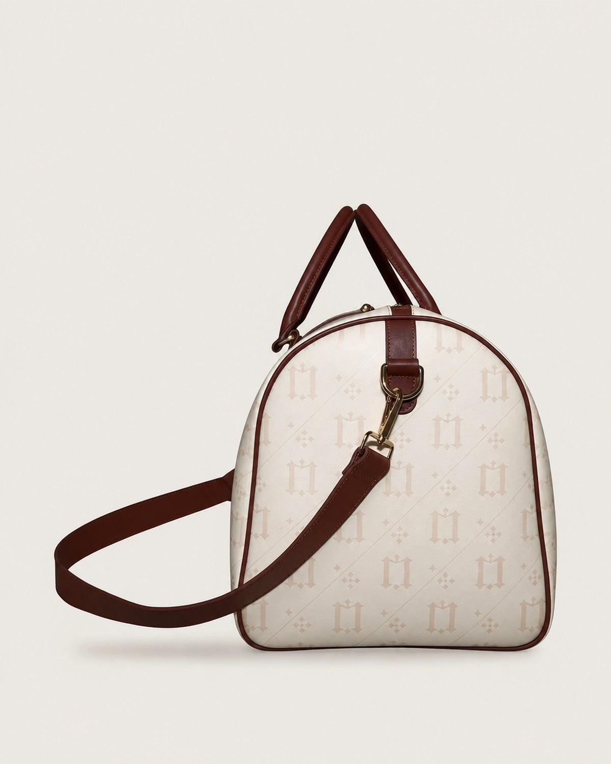 One Percent Weekender Bag (Creme and Brown), lateral redondo
